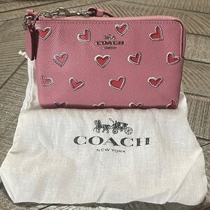 Coach Pink Heart-Patterned Wristlet